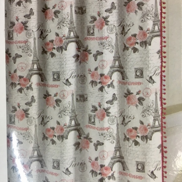 Paris Flower Fabric Shower Curtain Pink Gray - Picture 6 of 8
